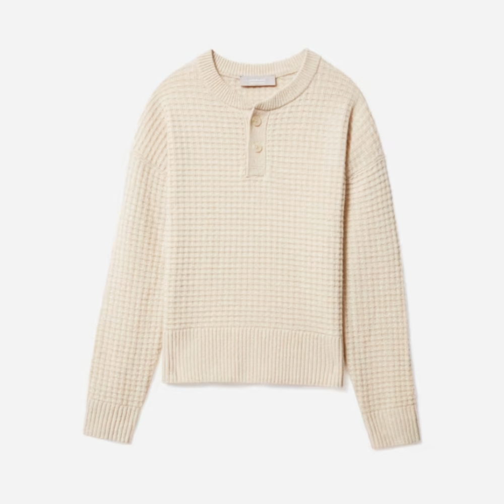 Everlane Belgian Waffle Recashmere Henley in Canvas XXS NWOT - Picture 6 of 14